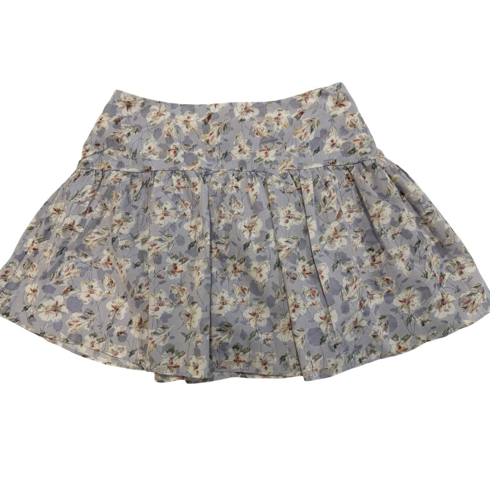 Storia Floral Mini Skirt Size L Gray /Light Lavender Cotton Lined Cottagecore